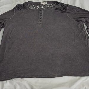 Knox Rose Gray Lace Yoke Henley Top